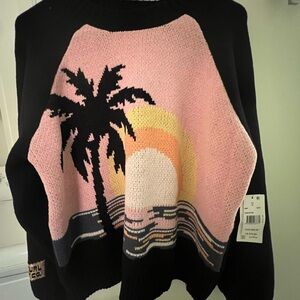 Rip Curl Pink and Black Palm Tree Sweater